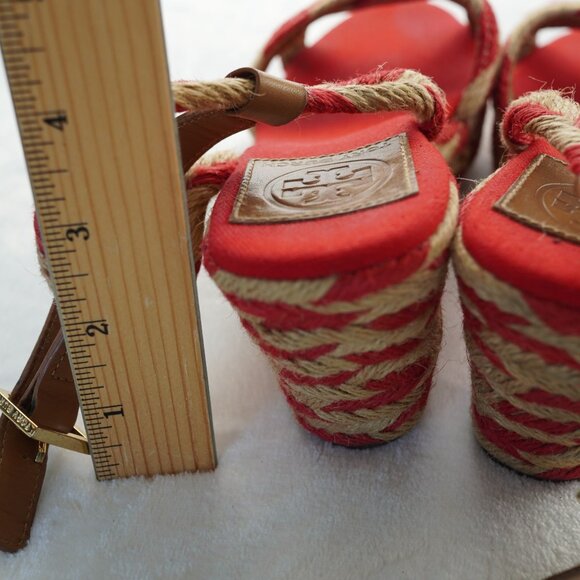 Tory Burch Red Camelia Jute Espadrille‎ Wedge Sandals Size 9.5 - Picture 4 of 8